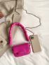 Mini Neon Pink Letter Graphic Flap Chain Square Bag