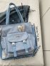 Letter Patch & Cartoon Ear Decor Shopper Bag With Bag Charm