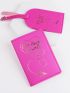 Metallic Letter Graphic Passport Case With Luggage Tag
