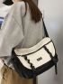 Colorblock Letter Patch Decor Messenger Bag