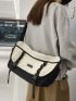 Colorblock Letter Patch Decor Messenger Bag