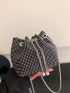 Mini Rhinestone & Faux Pearl Decor Drawstring Design Chain Glitter Bucket Bag