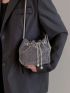 Mini Rhinestone & Faux Pearl Decor Drawstring Design Chain Glitter Bucket Bag