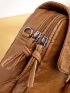Tassel Decor Litchi Embossed Flap Phone Wallet