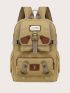 Men Letter Patch Multi-Pocket Release Buckle Decor Laptop Backpack Camping Bag