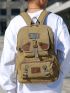 Men Letter Patch Multi-Pocket Release Buckle Decor Laptop Backpack Camping Bag