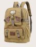 Men Letter Patch Multi-Pocket Release Buckle Decor Laptop Backpack Camping Bag