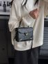 Mini Crocodile Embossed Studded Decor Flap Square Bag