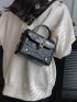 Mini Crocodile Embossed Studded Decor Flap Square Bag