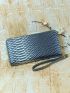 Snakeskin Embossed Zipper Around Long Wallet