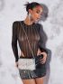 Rhinestone Decor Chain Flap Square Bag