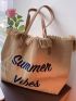 Letter Embroidered Fringe Trim Shopper Bag