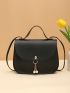 Faux Pearl Decor Flap Saddle Bag