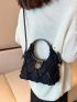 Mini Frayed Trim Satchel Bag