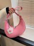 Letter Graphic Flower Decor Hobo Bag