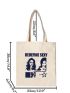 Figure & Letter Print Shopper Bag Canvas Casual