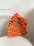 Neon Orange Tassel Decor Crochet Bag