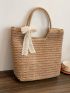 Women's Simple Straw Bag, Stylish Handbag For Travel, Large Tote Bag For Outdoor Minimalist Bow Decor Straw Bag