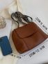 Litchi Embossed Geometric Strap Flap Hobo Bag