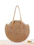Hollow-Out Straw Handbag, Fashion Woven Beach Bag, Round Large Capacity Shoulder Bag