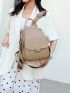 Minimalist Flap Design Fashion Backpack Studded Decor Flap Backpack Purse, Vintage Artificial Leather Daypack, Women's Shoulder Bag With Convertible Strap