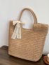 Women's Simple Straw Bag, Stylish Handbag For Travel, Large Tote Bag For Outdoor Minimalist Bow Decor Straw Bag