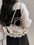 Faux Pearl Decor Drawstring Design Satchel Bag
