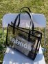 Clear Letter Graphic Shoulder Tote Bag With Inner Pouch