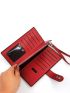 Letter Embossed Button Detail Long Wallet