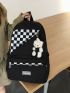 Checkered Pattern Classic Backpack With Cartoon Rabbit Bag Charm