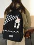 Checkered Pattern Classic Backpack With Cartoon Rabbit Bag Charm