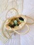 Tassel & Faux Pearl Decor Drawstring Design Straw Bag