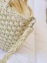 Tassel & Faux Pearl Decor Drawstring Design Straw Bag