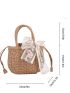 Twilly Scarf Decor Drawstring Straw Bag