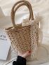 Twilly Scarf Decor Faux Pearl Beaded Straw Bag