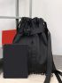 Men Buckle Decor Drawstring Backpack