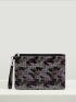 Random Graphic Rhinestone Decor Faux Suede Square Bag