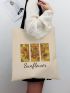 Floral & Letter Graphic Shopper Bag