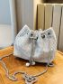 Mini Rhinestone Decor Drawstring Design Chain Bucket Bag