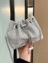 Mini Rhinestone Decor Drawstring Design Chain Bucket Bag