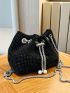 Mini Rhinestone & Faux Pearl Decor Drawstring Design Chain Bucket Bag