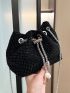 Mini Rhinestone & Faux Pearl Decor Drawstring Design Chain Bucket Bag