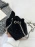 Mini Rhinestone & Faux Pearl Decor Drawstring Design Chain Bucket Bag