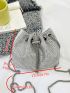 Mini Rhinestone Decor Drawstring Design Chain Bucket Bag