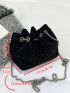 Mini Rhinestone & Faux Pearl Decor Drawstring Design Chain Bucket Bag