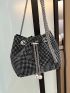 Mini Rhinestone Decor Drawstring Design Chain Bucket Bag