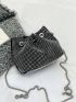 Mini Rhinestone Decor Drawstring Design Chain Bucket Bag