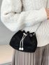 Mini Rhinestone & Faux Pearl Decor Drawstring Design Chain Bucket Bag