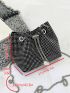 Mini Rhinestone Decor Drawstring Design Chain Bucket Bag