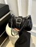 Buckle & Chain Decor Baguette Bag